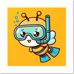Cute bee Snorkeling Posters and Art